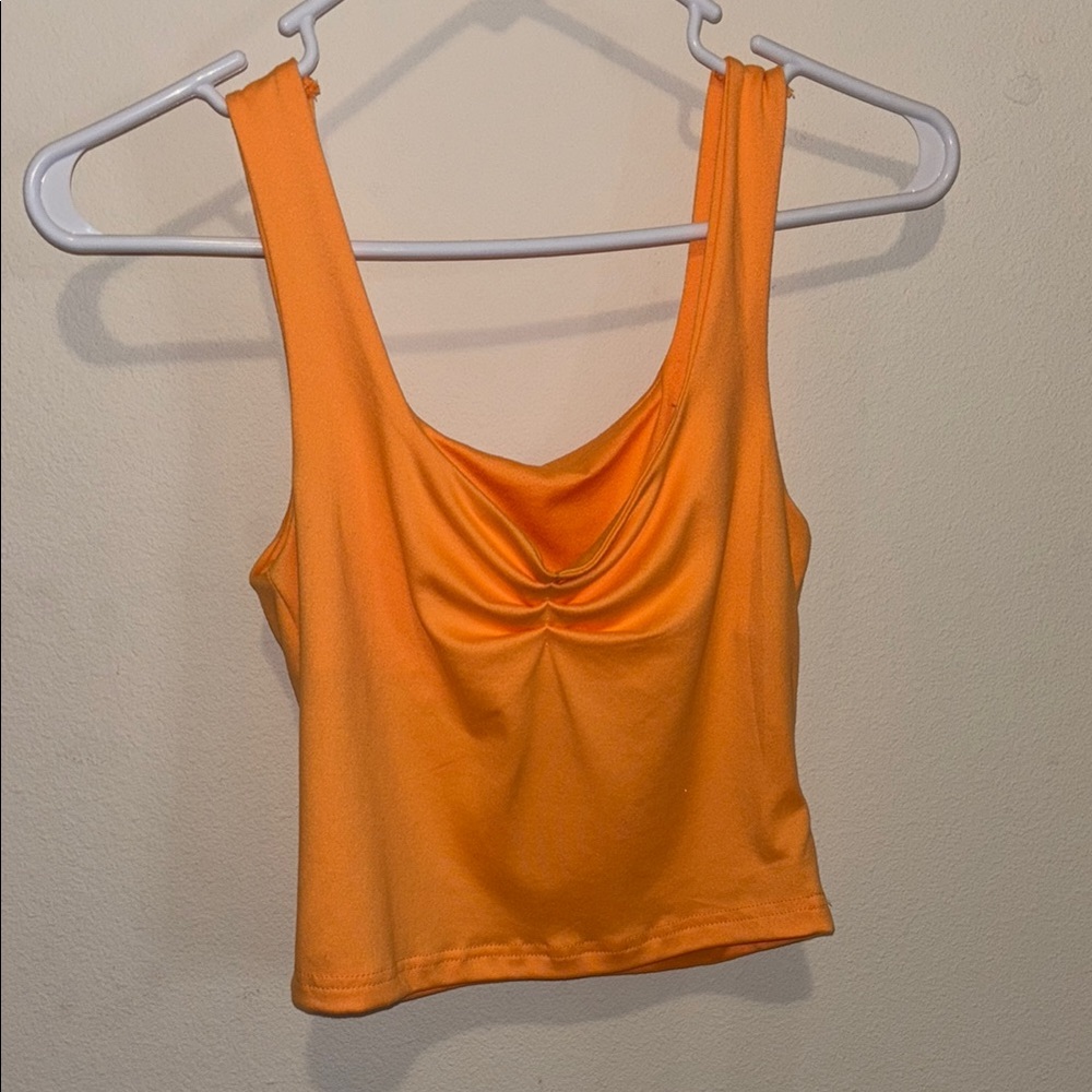 SHEIN Orange Ruched Crop Tank Top